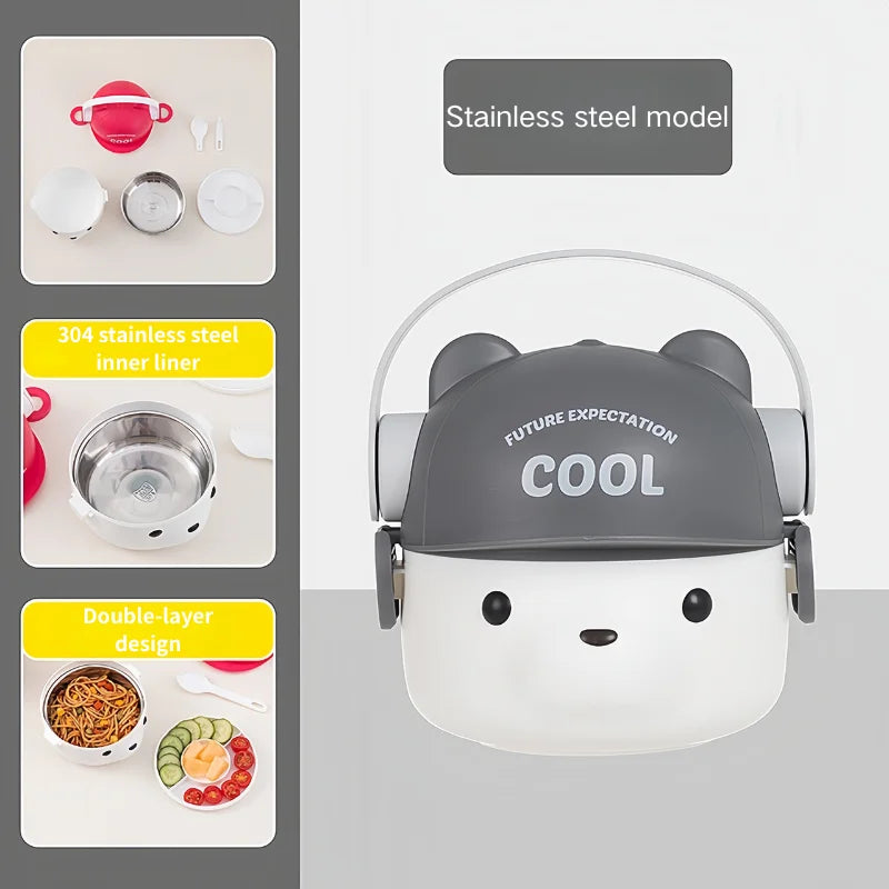 1000ml Cartoon Kids Bento Box For School Camping Students Cute Bear Lunch Box For Children Sandwich Fruit Food Storage Container