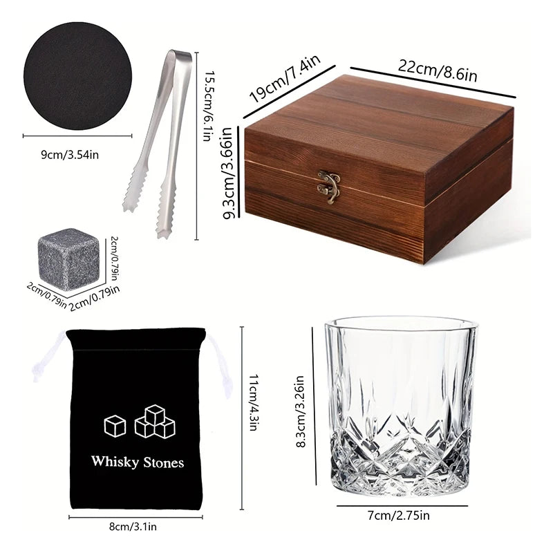 Whiskey Stones Gift Set,8 Whiskey Stones,2 Glasses,Ice Tongs,Reusable Whiskey Stones,Men's Gift Father's Day Gift,Bar Party Kit