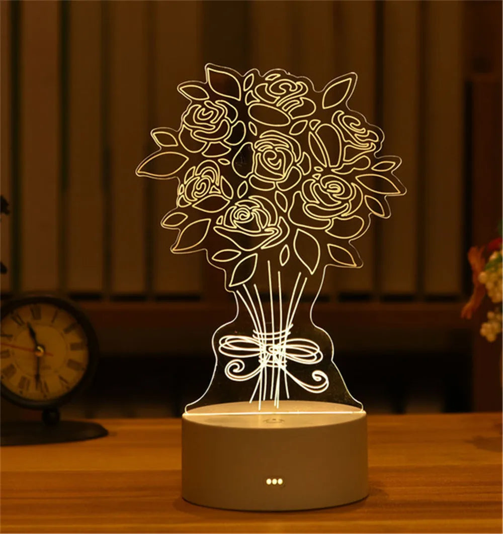 Valentine's Day Room Decoration USB Plug 3D Acrylic LED Night Light Wedding Party Birthday Gift Table Lamp Ornaments Ramadan