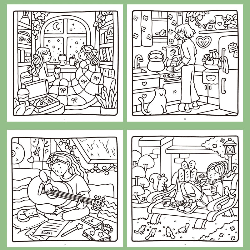 1 Book, 24-page Fun Coloring Book, Animal World, Girl's Time, Ocean Animal Theme, Children and Adult Drawing Picture Book