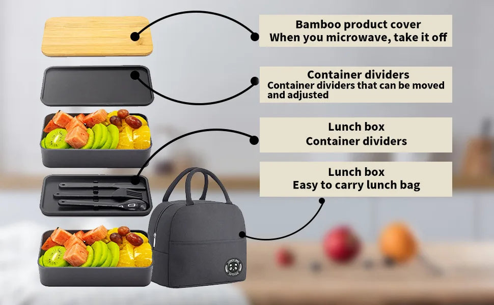 Stackable Bento Lunch Box with Insulated Bag Microwaveable Divided Large Capacity Bento Box for Office Workers and Students