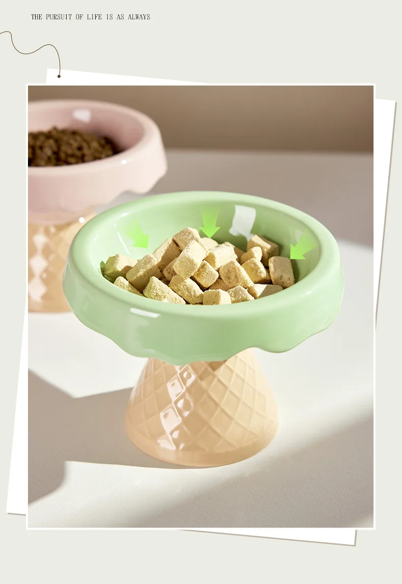 Ceramic cat bowl, pet bowl, ice cream bowl, high-legged, slanted neck protection, anti-knockover cat food bowl, drinking water