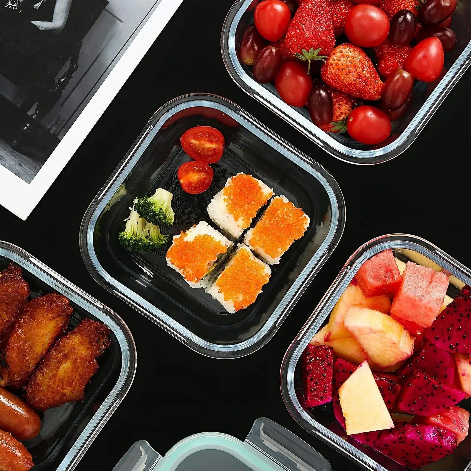 Glass Bento Lunch Box，Kitchen Organizers Food Taper Storage Side Dish Meal Prep Airtight Containers Food Preservation Box Tuppe