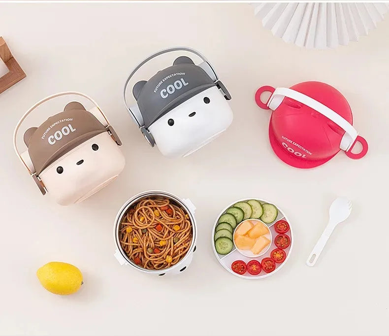 1000ml Cartoon Kids Bento Box For School Camping Students Cute Bear Lunch Box For Children Sandwich Fruit Food Storage Container