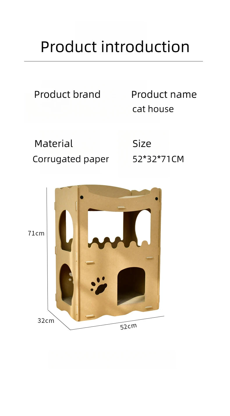 Cat House Wooden House with Scratching board Cardboard Durable cat scrtcher cat scratching lounge cat bed