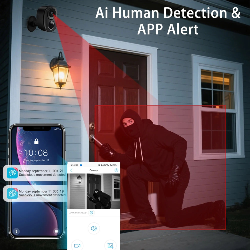 WiFi Security Cameras Wireless Outdoor, 2K Battery Powered Camera AI Motion Siren, Color Night Vision, IP66 WaterproofHOme