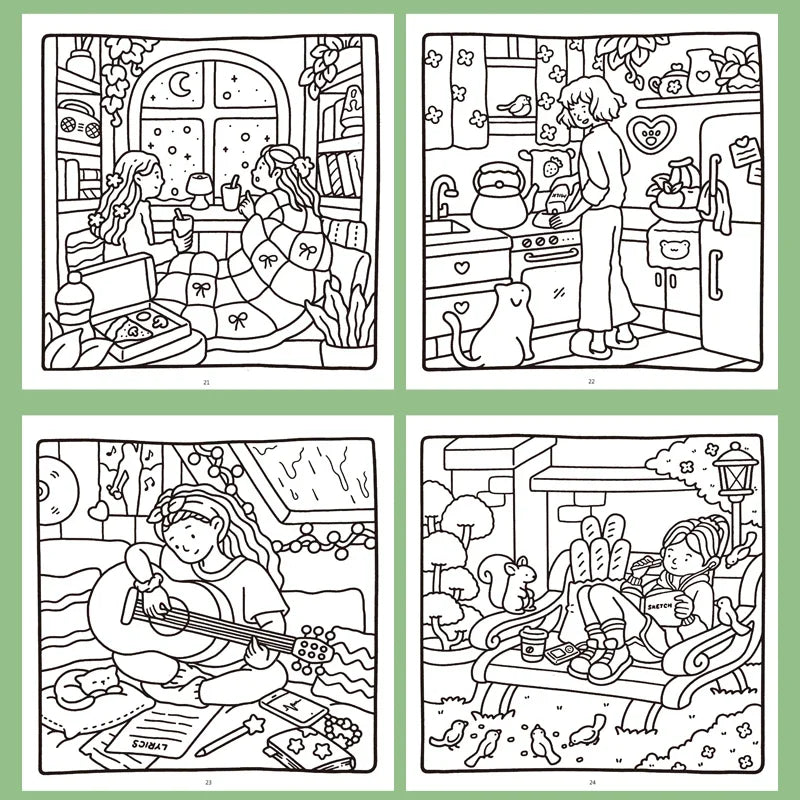 1 Book, 24-page Fun Coloring Book, Animal World, Girl's Time, Ocean Animal Theme, Children and Adult Drawing Picture Book