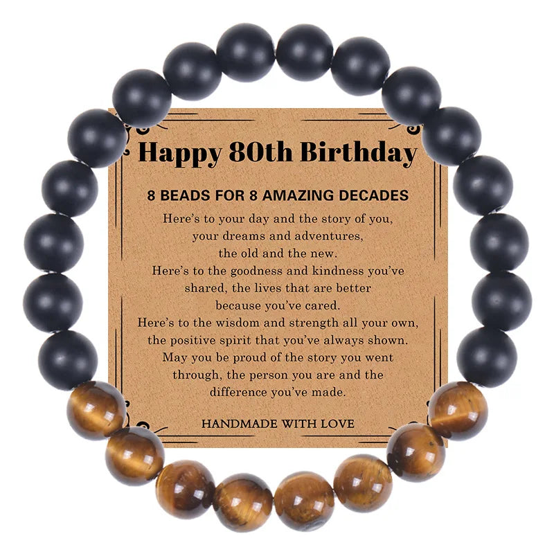 30/40/50/60/70/80 Years Old Birthday Gifts for Men Bead Bracelets for Women Natural Stone Bracelets Handmade Stone Card Bracelet