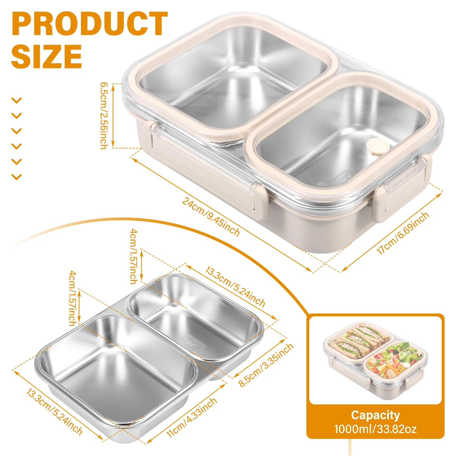 Bento Lunch Box Metal Food Box Kid Student High Capacity Microwae Food Storage Containers Portable Leakproof Office School Camp