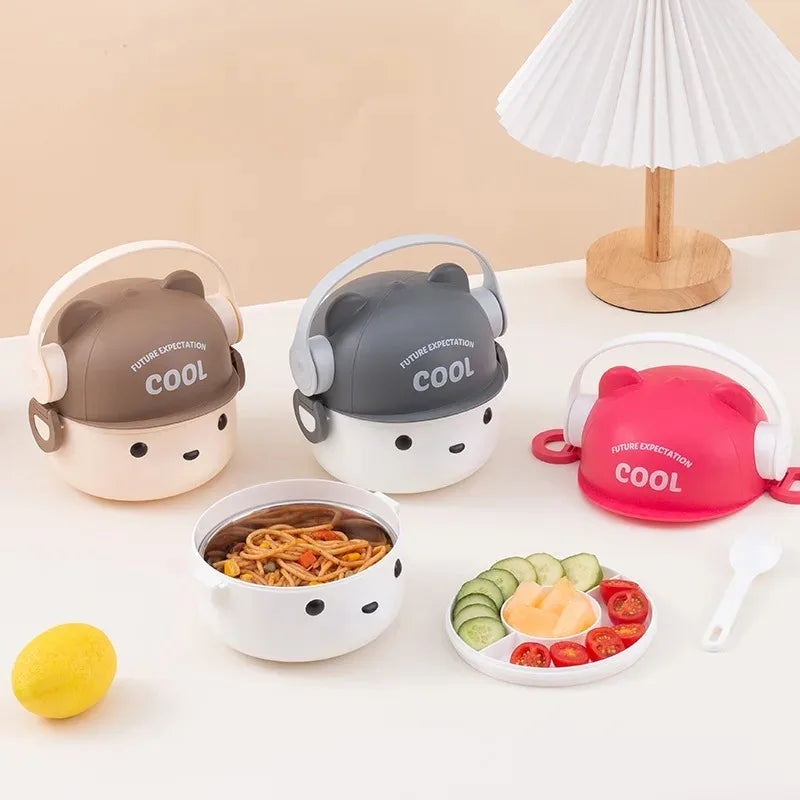 1000ml Cartoon Kids Bento Box For School Camping Students Cute Bear Lunch Box For Children Sandwich Fruit Food Storage Container