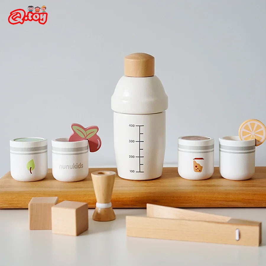 Children Pretend Play Kitchen Toy Wooden Simulation Milk Tea Set Children Role Play Game for Girls Boys Imitation Game Education