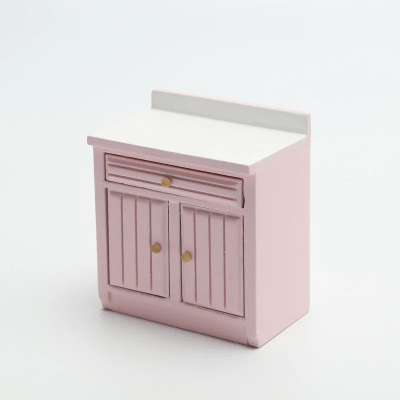 Dollhouse Mini Cooking Table Sink Counter Set Cabinets Combination 1:12 Miniature Kitchen Miniature Models Home Decor Figurines