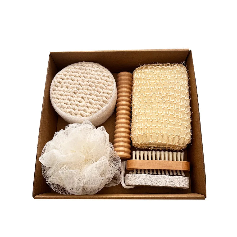 Bath Set of Seven Pieces, Scrubbing Towel, Foot Grinding Stone, Sisal Bath Flower Set, Holiday Gift Box, Gift