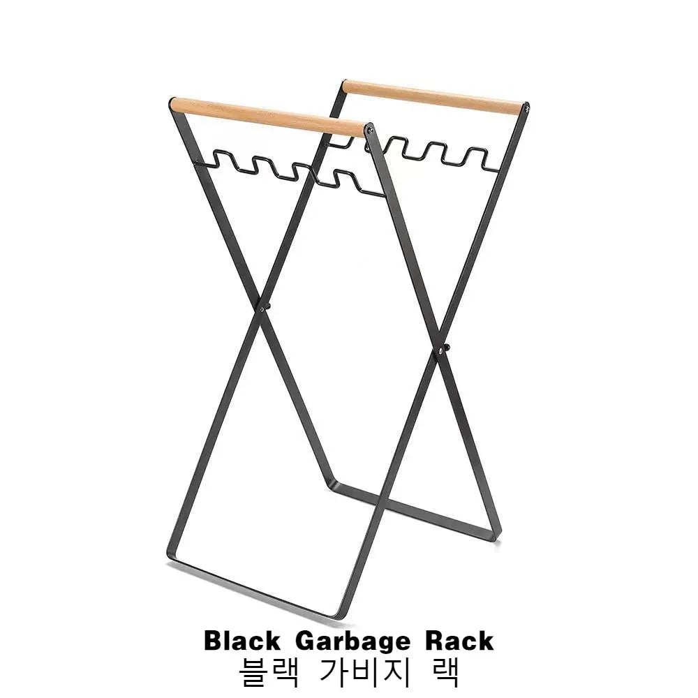 MOUNTAINHIKER Outdoor Camping Portable Storage Rack Plastic Garbage Bag Rack Household Folding Kitchen Sundries Wooden Handle B