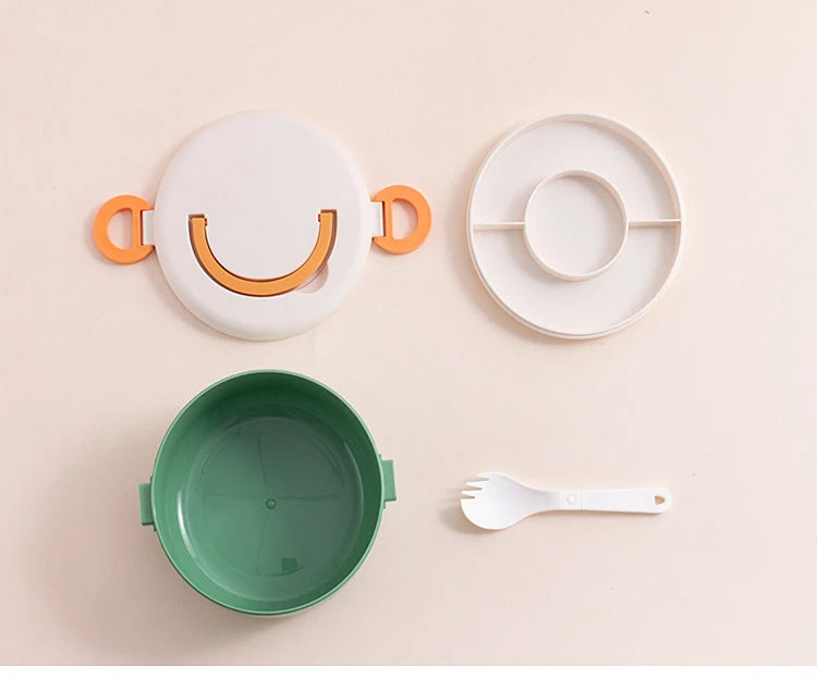 Cartoon Bento Box for Kids School Food Storage Container Microwavable Portable Picnic Basket Round Lunchbox with Handle