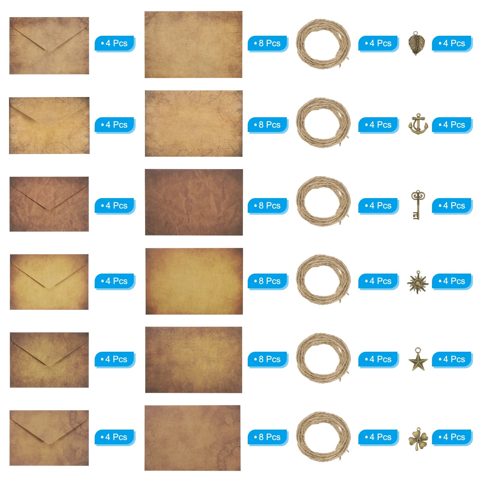 10/20/24Set Vintage Gift Card Envelopes Set 150 G V Flap Christmas Card Envelope with Letter Rose Leaf/Boat/Sun/Key Accessories