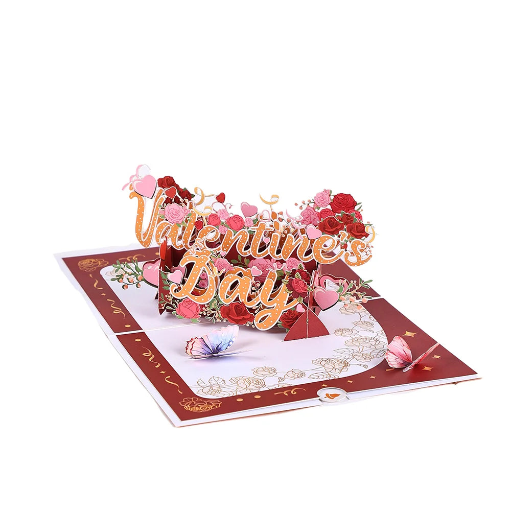 Valentines Day Greeting Card Romantic Cupid Cat Balloon Pop Up 3D Greetings Card Postcard Love Gifts For Couples Wife Lover