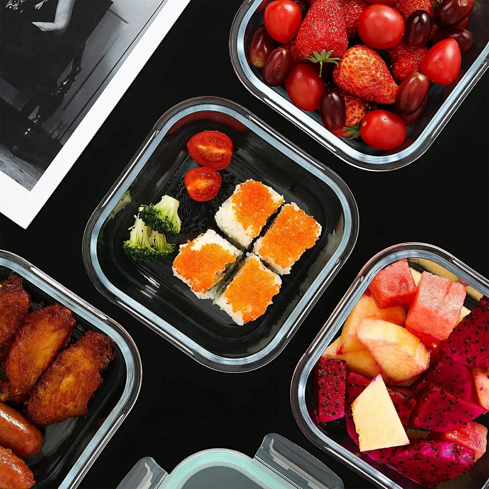 Glass Bento Lunch Box，Kitchen Organizers Food Taper Storage Side Dish Meal Prep Airtight Containers Food Preservation Box Tuppe