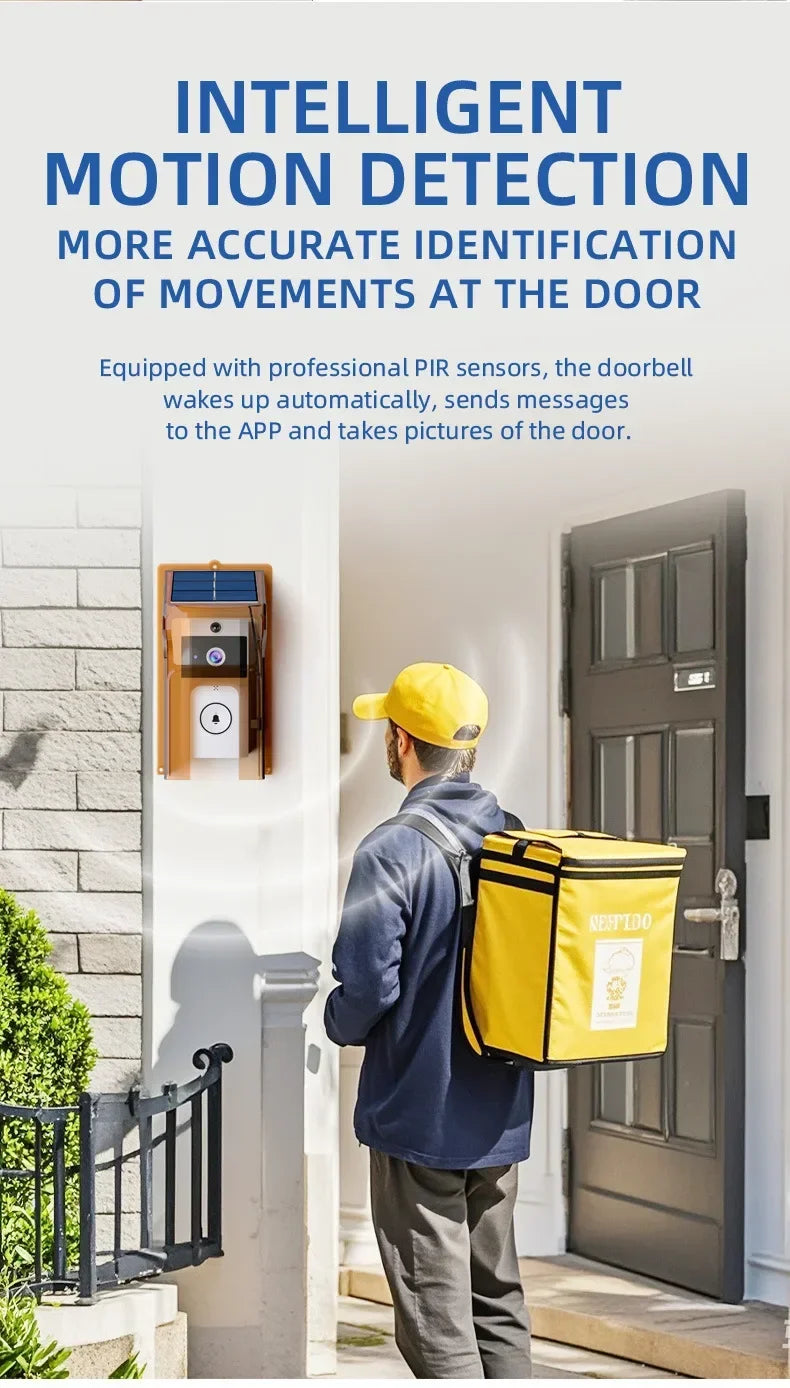 Outdoor Wireless Doorbell with Solar Cover Camera Wifi Digital Door Peepholes Waterproof Smart Home Intercom Video Eye Ring Bell