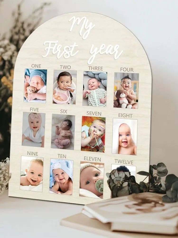 1p Babys First Year Photo Frame Photography Prop 12 Month Baby Growth Picture Milestone Board Baby Souvenir gift wooden Frame