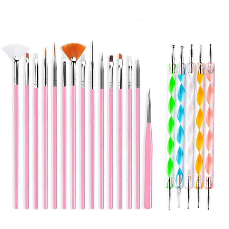 20/15pc Nails Art Brushes Set Manicure Liquid Powder Carving UV Nail Gel Polish Painting Pen Nail Acrylic Extension Builder Tool