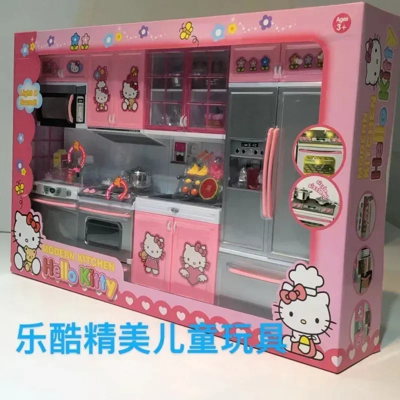Hello Kitty Cat Girl Children's Simulation Mini Kitchen Can Be Cooking Toy Set  for Kids Christmas Gifts