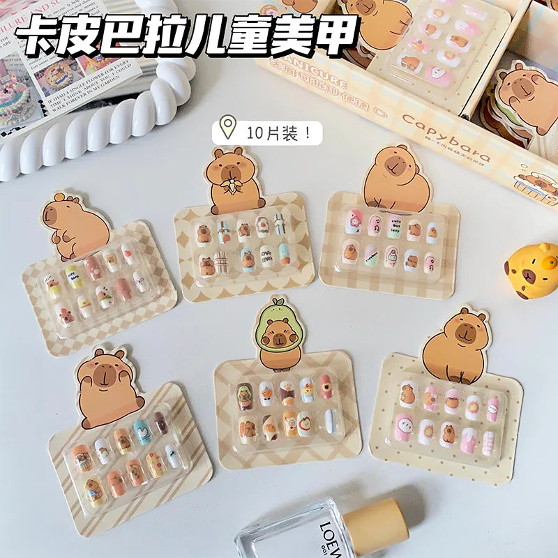 Press On Nails For Kids Kawaii Capybara Press on Nails for Girls Kids Fake Nails hand-made DIY Nail Charm Press On Nail Art