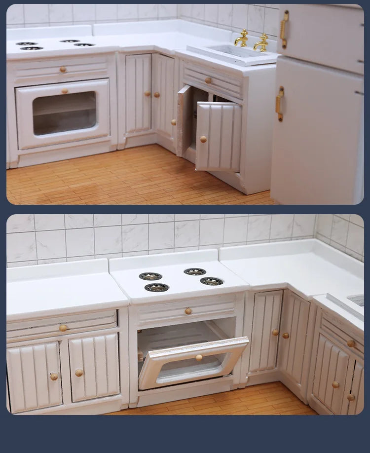 Dollhouse Mini Cooking Table Sink Counter Set Cabinets Combination 1:12 Miniature Kitchen Miniature Models Home Decor Figurines
