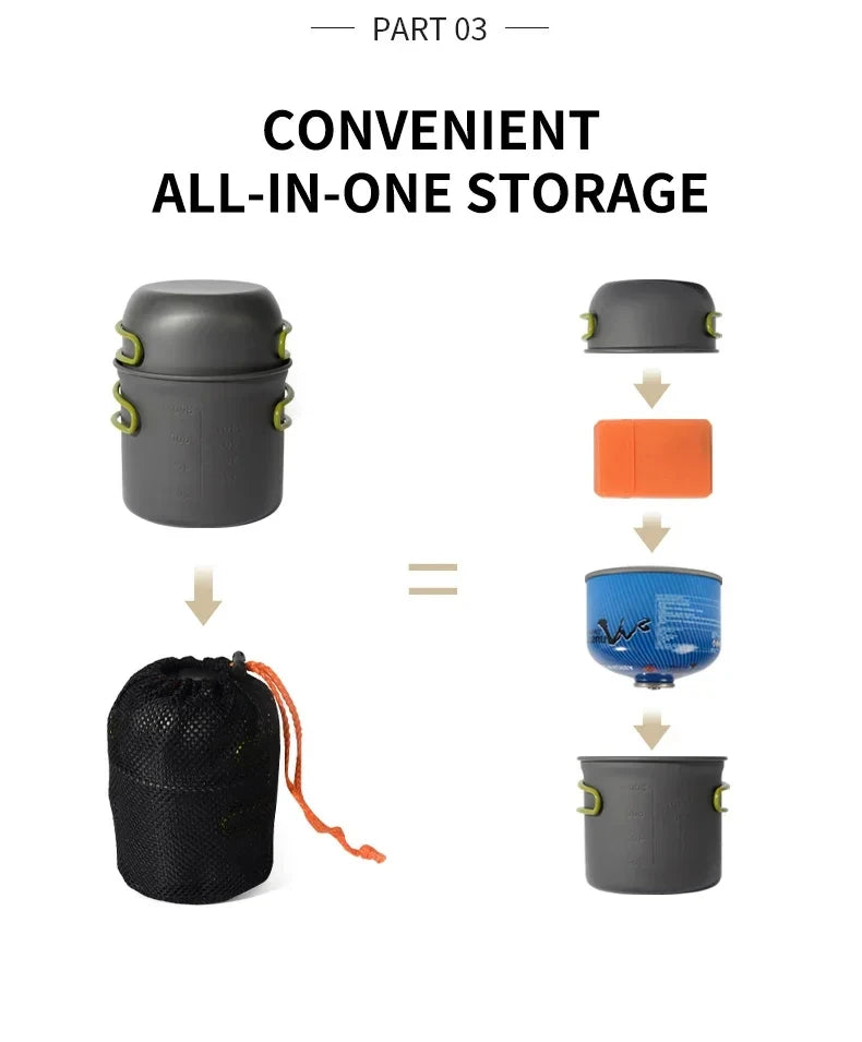 Outdoor camping cooking set kitchen supplies hard aluminum alloy material cookware set hiking and picnic equipment