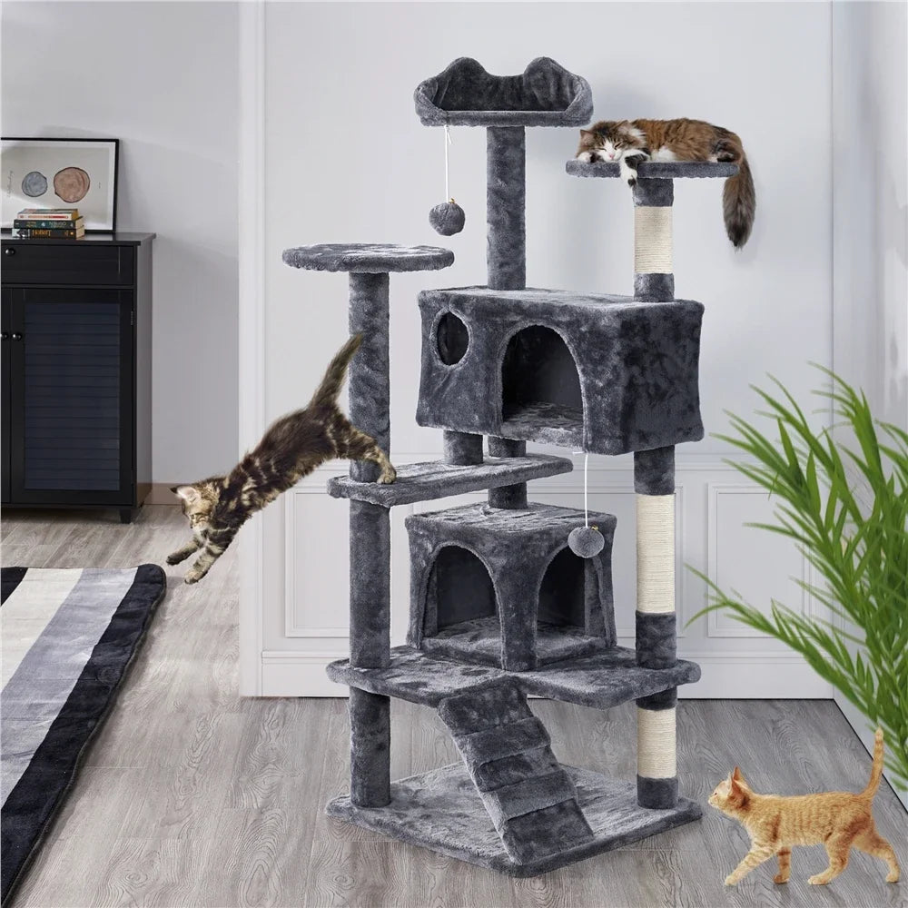 Cat Tree Cat Tower Condominium with Condominium and Hanging Ball and Scratching Post, Large Cat House for Kittens and Cats
