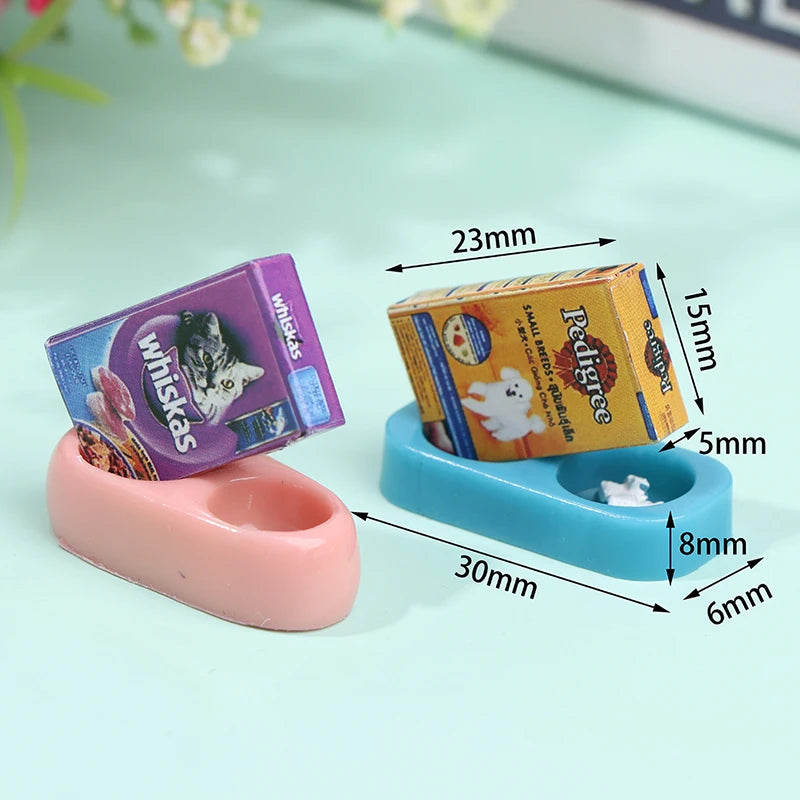 1/12 Dollhouse Miniature Pet Dog Cat Food with Bowl Kitchen Garden Decor Doll House Accessories