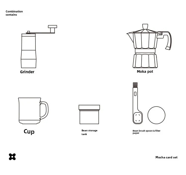 Hand Grinder Coffee Maker Set,Hand Grinder Set Gift Box,Moka Pot 6 Piece Set,with Cup,bean Bin,filter Paper and Bean Brush Spoon