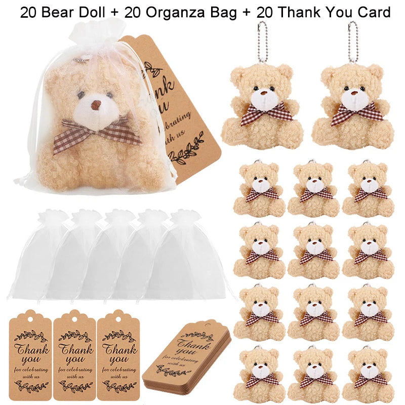10-30Sets Bear Gift with Organza Bag Thank You Card for Baby Shower Wedding Decoration Supplies Kids Birthday Party Guest Gift