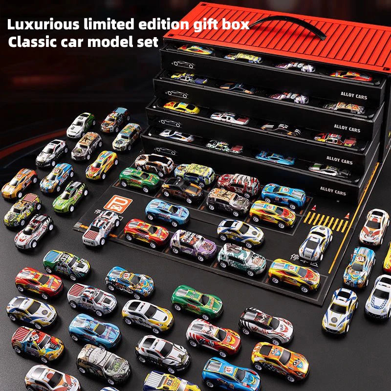 Gift box version: 48-piece alloy car set, children's toy car, tin car, racing model, classic car model, Christmas gift