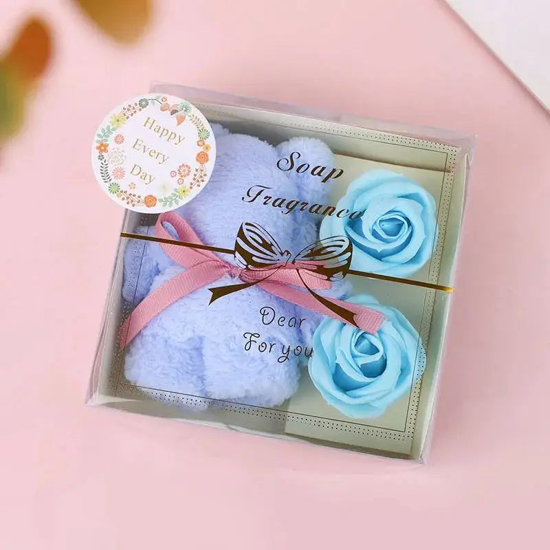 1Set Towel Bear Soap Flower Gift Box,Valentine's Day,Wedding,Mother's Day Christmas Gift Birthday Party Baby Shower Guest Favors