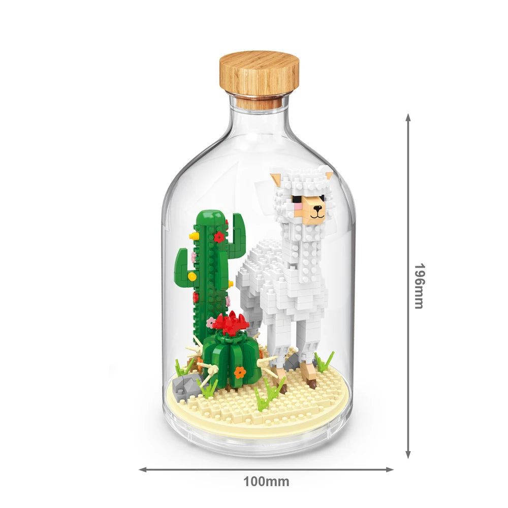 Idea Animal In A Bottle Micro Diamond Block Tiger Lion Koala Alpaca Bear Construction Bricks Model Educational Toys Nanobricks