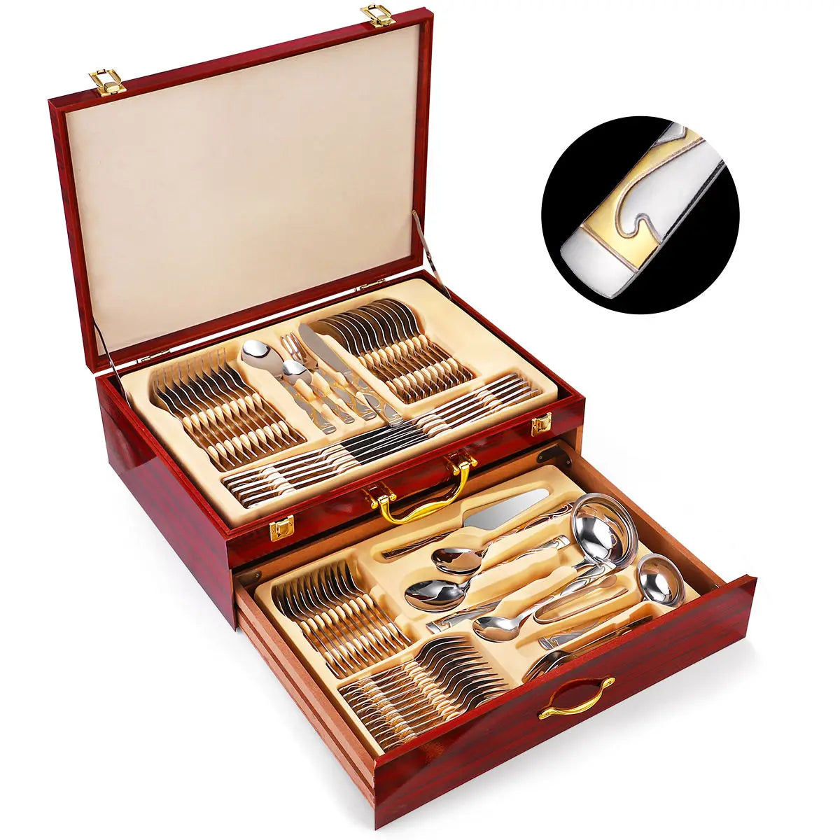 Tableware set 72-piece set 84-piece set gold-plated stainless steel knife, fork and spoon gift box