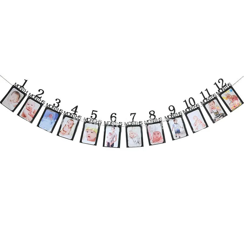 Birthday Baby One Year 12 Months Photo Banner Baby Boy Girl 1 Year Birthday Party Decor Photo Garlands Baby First Birthday Party