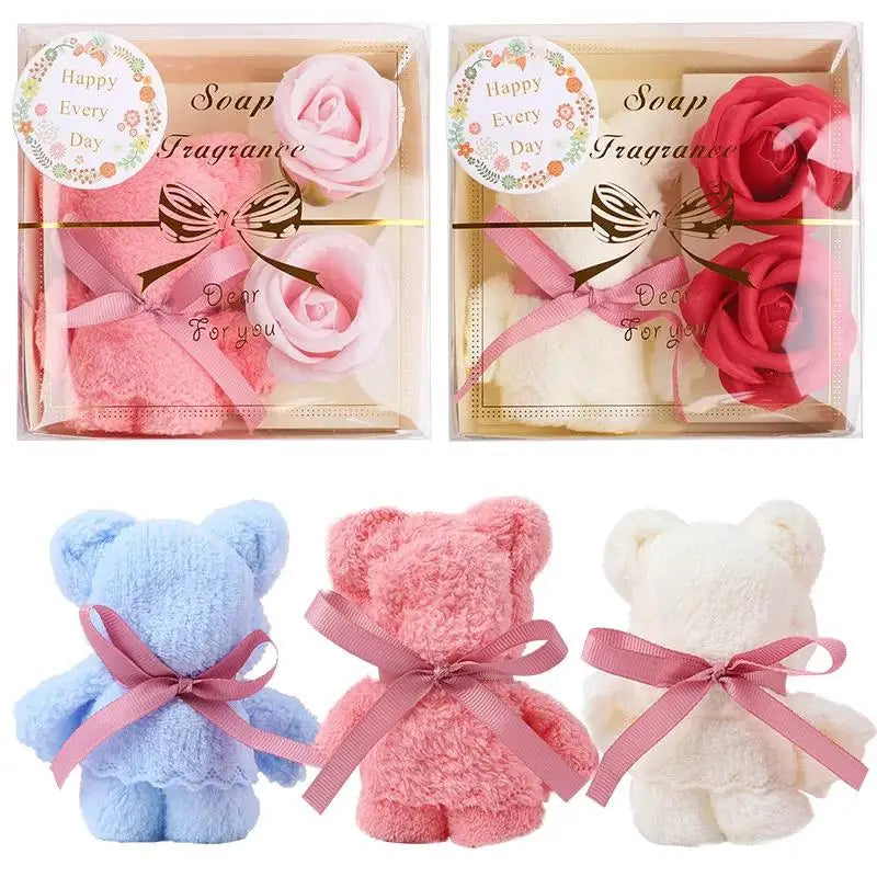 1Set Towel Bear Soap Flower Gift Box,Valentine's Day,Wedding,Mother's Day Christmas Gift Birthday Party Baby Shower Guest Favors