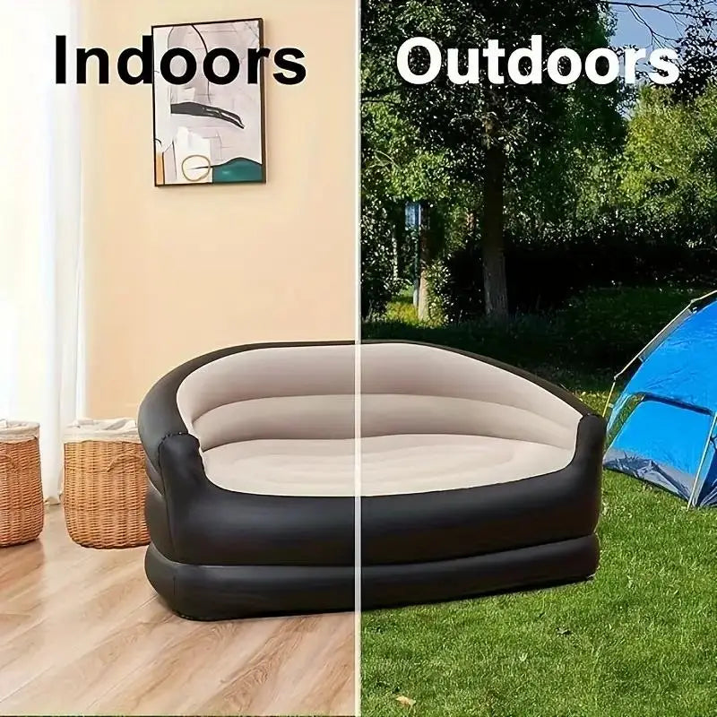 Outdoor Portable Inflatable Bed, Lounging Double Sofa, Folding Camping Inflatable Recliner, Flocking Outdoor Inflatable Sofa