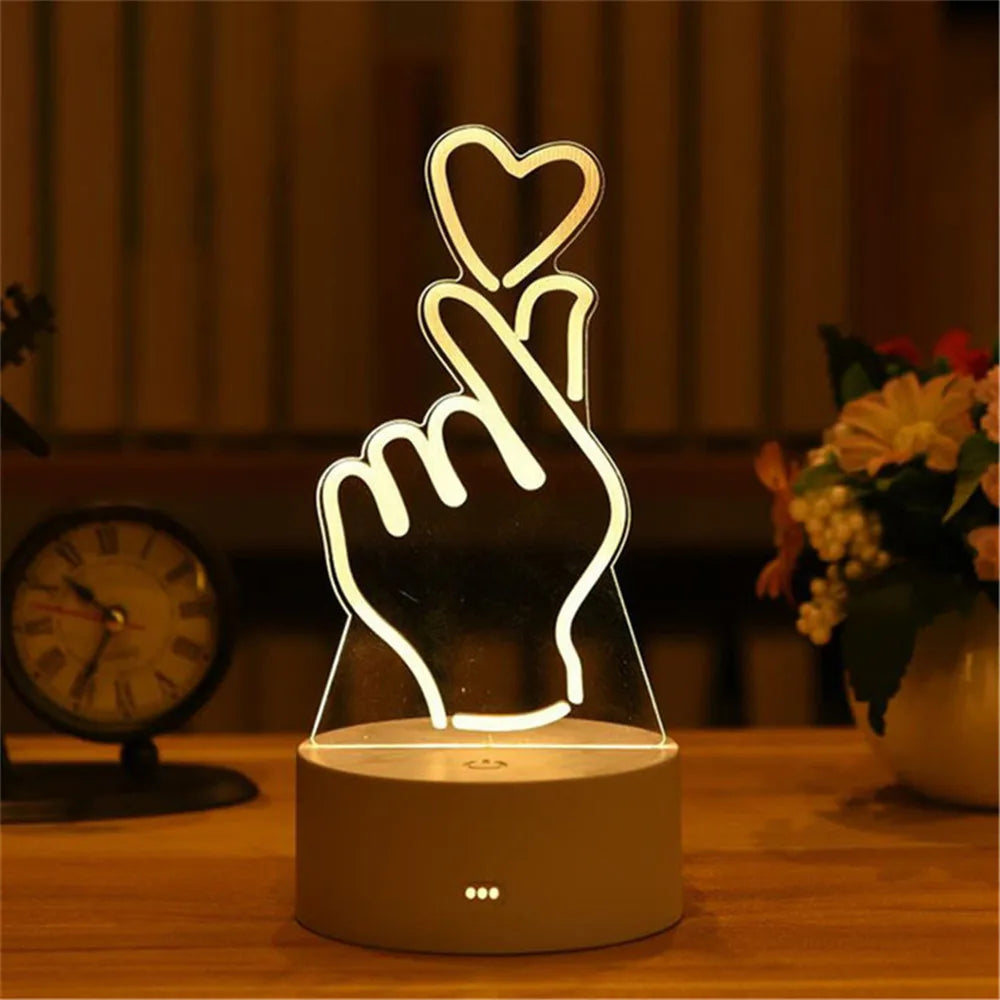 Valentine's Day Room Decoration USB Plug 3D Acrylic LED Night Light Wedding Party Birthday Gift Table Lamp Ornaments Ramadan