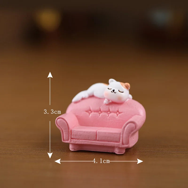 Daily Life Of Cat Statue Figurine Animal Model Cute Cat Small Sofa Furniture Decor for Room Birthday Toy for Kid Home Decoration