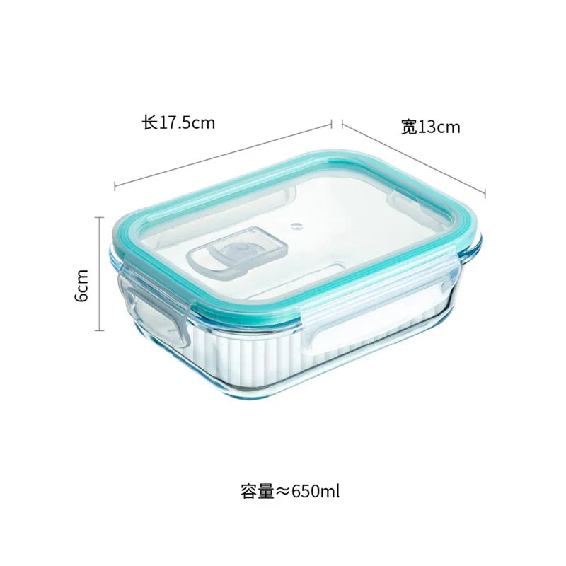 High Borosilicate Glass Bento Lunch Box with Sealed Lid for Microwave Oven Fresh-Keeping Picnic Bowl Fresh-Keeping Box