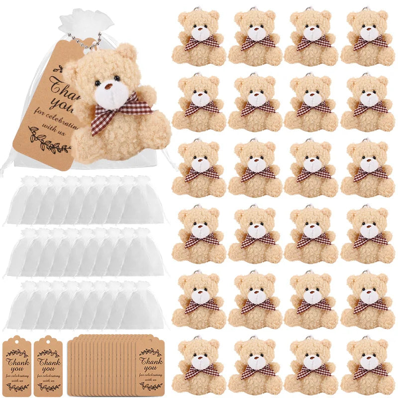 10-30Sets Bear Gift with Organza Bag Thank You Card for Baby Shower Wedding Decoration Supplies Kids Birthday Party Guest Gift