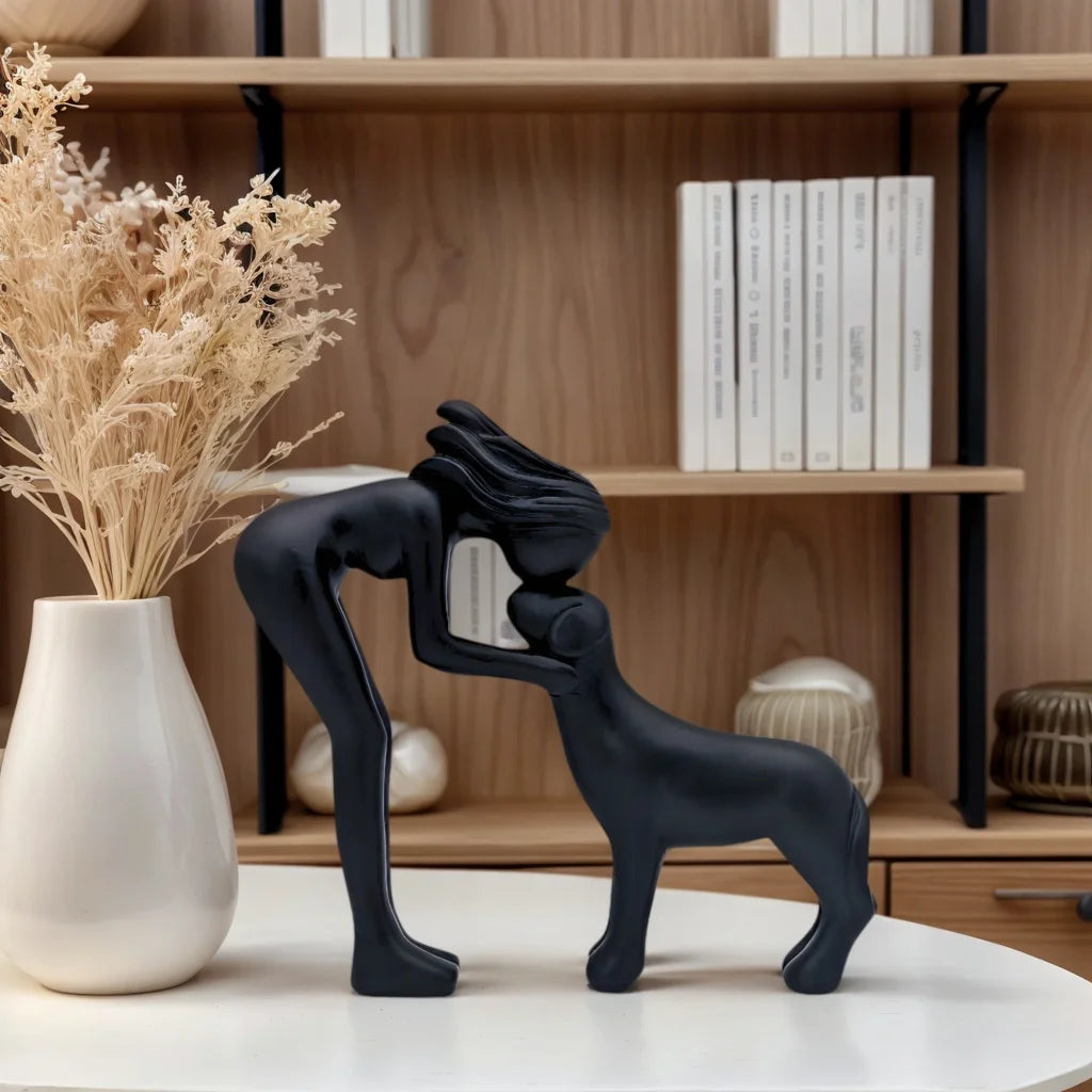 1 Girl and Dog Friendship, Resin Crafts Collection, Girl and Dog Statue, Remember Their Friendship, Dog Commemorative Gift, Beautiful Home Decoration Gift, Those Sharing Gift, Room Decoration, Girl Carrying Dog as Loyalty Pet