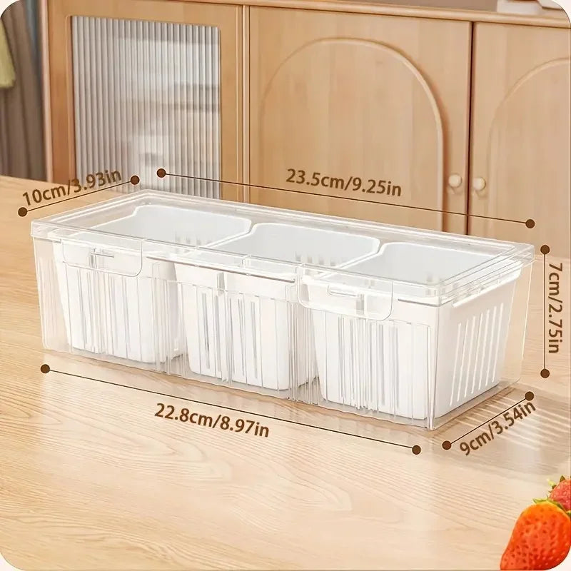 Compartment Food Storage Containers, Square Transparent Bento Box Set for Refrigerator,Salad Fruit Vegetable Condiment Organizer
