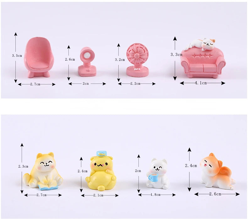 Daily Life Of Cat Statue Figurine Animal Model Cute Cat Small Sofa Furniture Decor for Room Birthday Toy for Kid Home Decoration