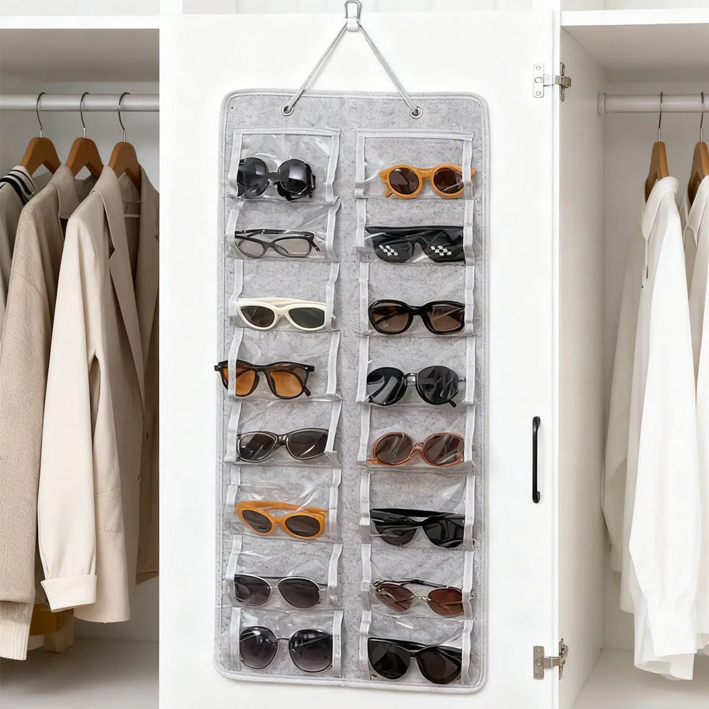 16 Slot Felt Glasses Storage Bag Used for Storing Sunglasses Glasses Display Stands Hanging Bags Wall Pockets Storage Bags