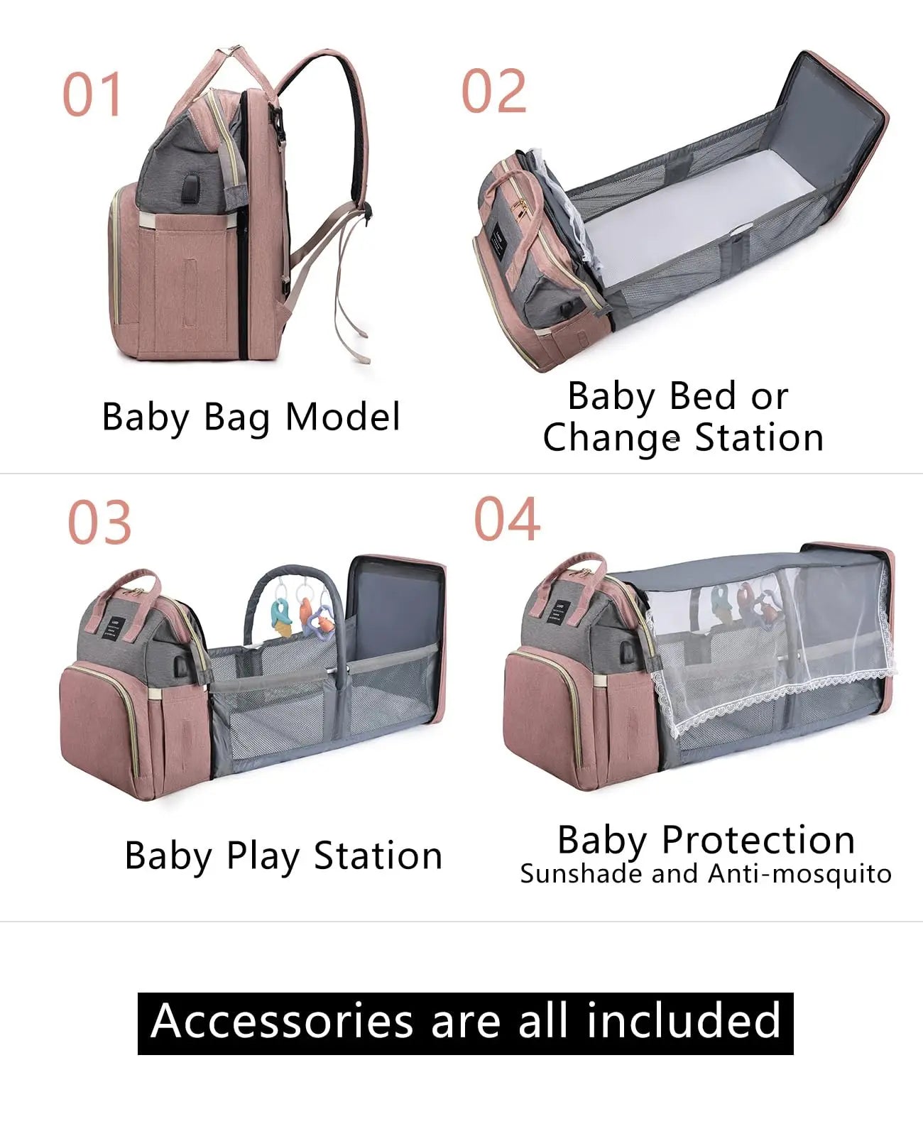 Diaper Bag Backpack with Changing Pad Large Capacity Baby Travel Bag for Mom, Waterproof & Multi-Pocket Organizer for Boys Girls