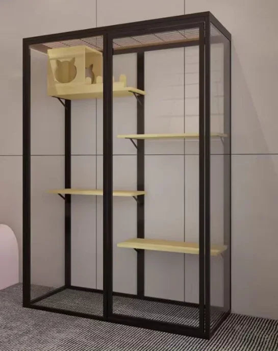Custom Cat House 120*100*180cm White Aluminum Frame With Tempered Glass Balcony Cat Crawling Cabinet Cutting Punching Service